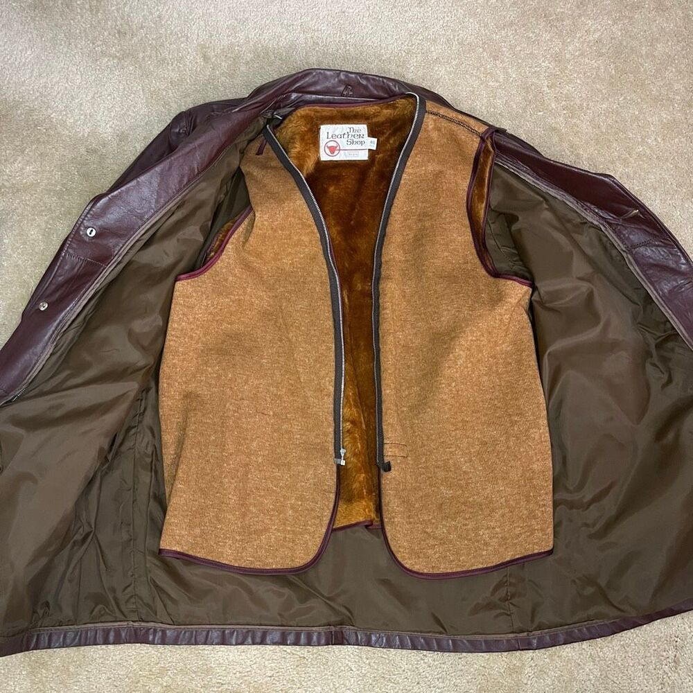 Vintage 70s Sears Leather Shop Brown Leather Jacket Mens 46 Removable Lining - Picture 7 of 9